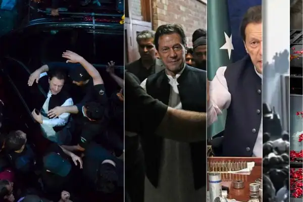 Pakistan Court Drops Arrest Warrant Against Ex-PM Imran Khan After He Appears in Court — collage