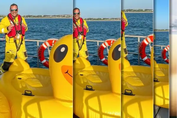 Men rescued after inflatable duck drifts offshore